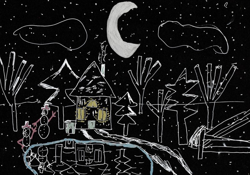 nagrodzona praca w konkursie plastycznym, grafikla przedstawiaj�ca zimowy krajobraz