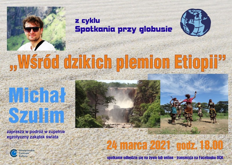 plakat przedstawia kilka zdjęć związanych ze spotkaniem oraz zdjęcie prowadzącegho spotkanie, tytuł spotkania