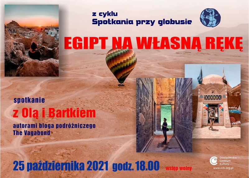 na plakacie collage ze zdjęć z Egiptu, tytuł i data spotkania