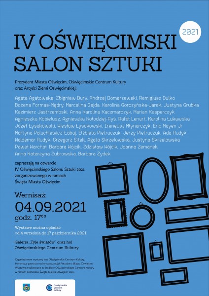 plakat wystawy, lista autor�w, niebieskie t�o, daty