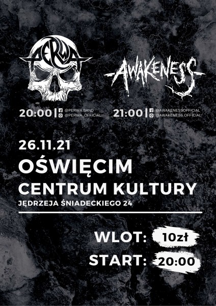 plakat czarny z bia�ymi literami, nazwy zespo��w, data