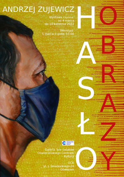 na plakacie twarz m�czyzny w masce epidemicznej