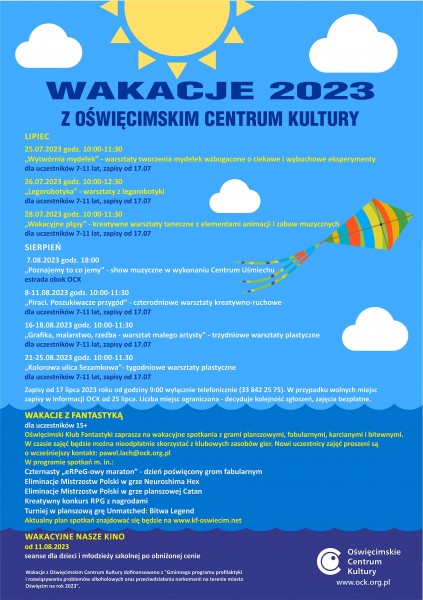 na kolorowym plakacie ze s�oneczkiem program zaj�� wakacyjnych