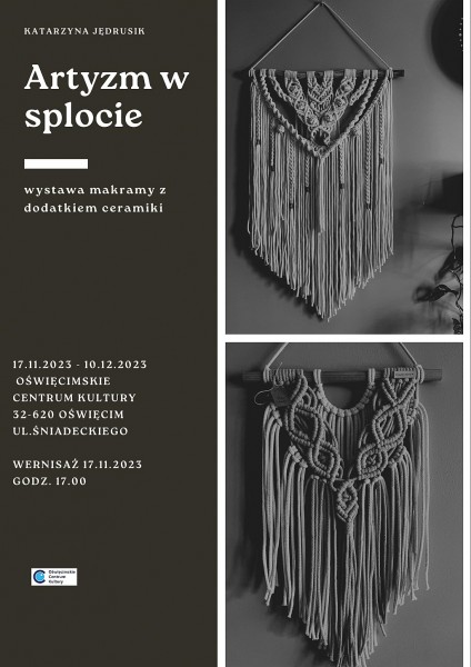 na plakacie prace z makramy